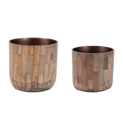 Melrose International Round Wooden Planter (set Of 2) - Brown