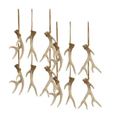 Melrose International Rustic Deer Antler Hanging Ornament With Rope Tie (set Of 12) - Brown In Neutral