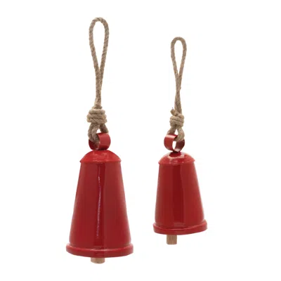 Melrose International Rustic Metal Bell Ornament (set Of 4) - Red, Beige