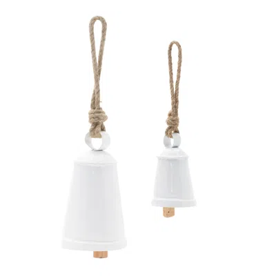 Melrose International Rustic Metal Bell Ornament (set Of 8) - White, Beige