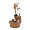 Melrose International Rustic Metal Fountain With Duck And Watering Can 33"h - Copper