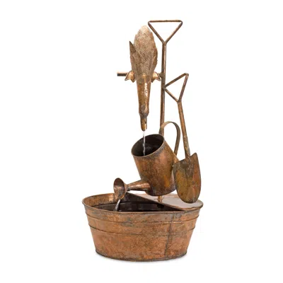 Melrose International Rustic Metal Fountain With Duck And Watering Can 33"h - Copper