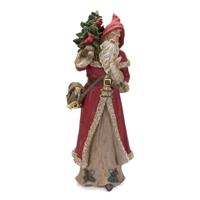 Melrose International Rustic Stone Santa Figurine With Cardinal Bird And Animals - Red; Green In Multi