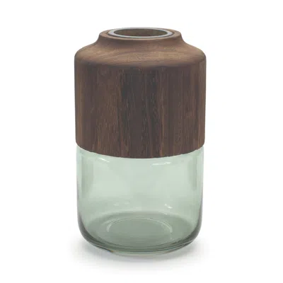 Melrose International Sage Glass Vase With Wood Accent 11"h - Green, Brown
