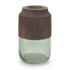 Melrose International Sage Glass Vase With Wood Accent 9"h - Green, Brown