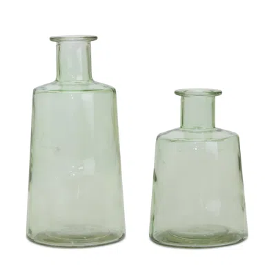Melrose International Sage Green Glass Bottle Vase (set Of 2) - Green