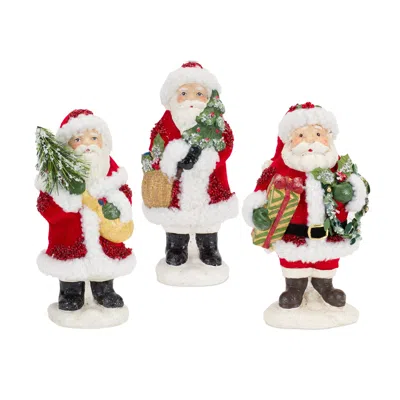 Melrose International Santa Figurine With Pine Tree And Present Accents (set Of 3) - Red; White