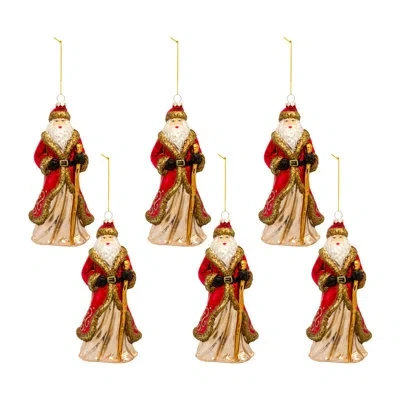 Melrose International Santa Glass Hanging Figurine Ornament In Red;gold;red;gold;red;gold