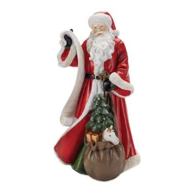 Melrose International Santa With List Statue 16"h - Red, White, Green