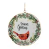 Melrose International Seasons Greetings Cardinal Disc Ornament (set Of 6) - White, Red, Green