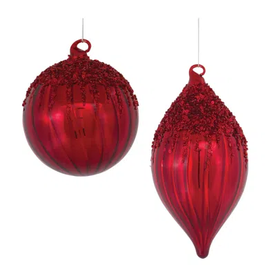 Melrose International Sequined Glass Ornament (set Of 4) - Red
