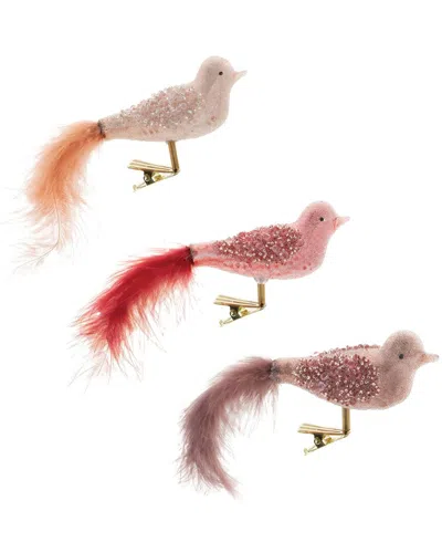 Melrose International Set Of 12 Beaded Glass Bird Clip Ornament In Pink