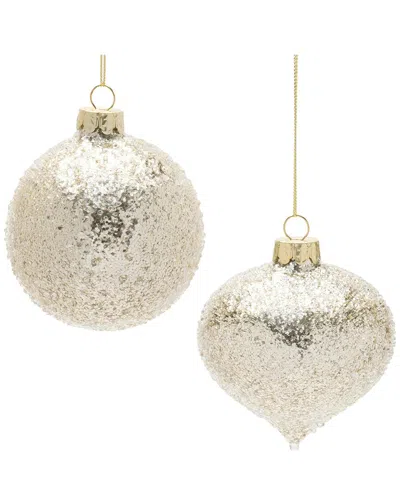 Melrose International Set Of 12 Beaded Glass Ornament In Gold