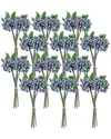 Melrose International Set Of 12 Blue Berry Foliage Bundle In Blue