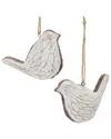 Melrose International Set Of 12 Carved Bird Ornament In White