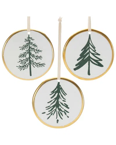 Melrose International Set Of 12 Ceramic Pine Tree Disc Ornament In Gold