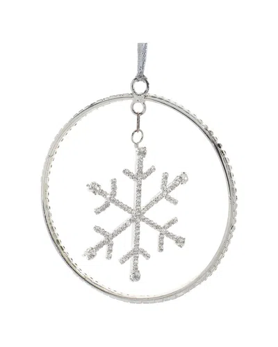 Melrose International Set Of 12 Jeweled Metal Hanging Snowflake Ornament In Silver