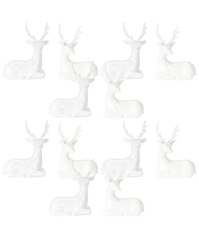 Melrose International Set Of 12 Modern White Winter Deer Figurine