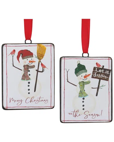 Melrose International Set Of 12 Snowman Sentiment Ornament In White