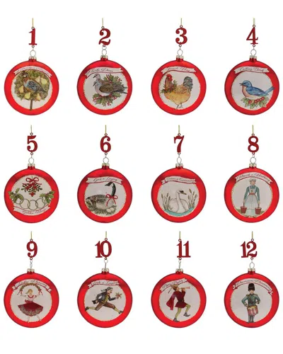 Melrose International Set Of 12 Twelve Days Of Christmas Ornament In Red