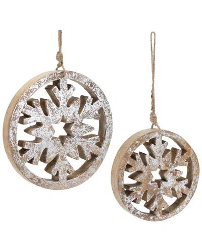 Melrose International Set Of 12 Wood Cut Out Snowflake Ornament In Brown