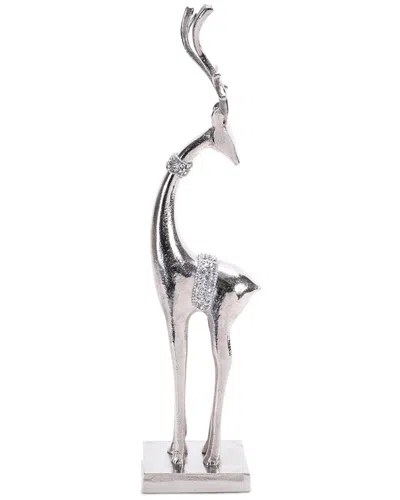 Melrose International Set Of 2 Aluminum Metal Holiday Deer In Silver