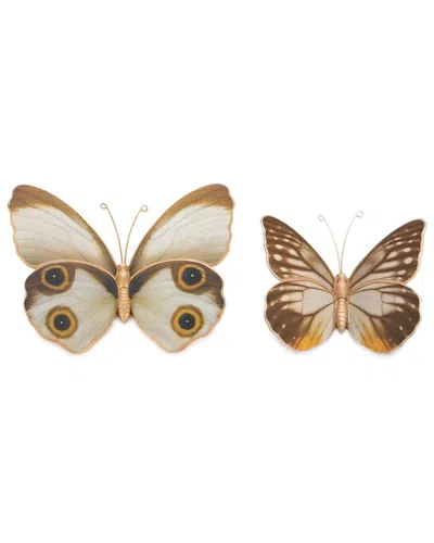 Melrose International Set Of 2 Amber Butterfly & Moth Shelf Sitter In Multi