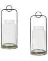 Melrose International Set Of 2 Antique Metal Candle Holder With Glass Jar In Transparent