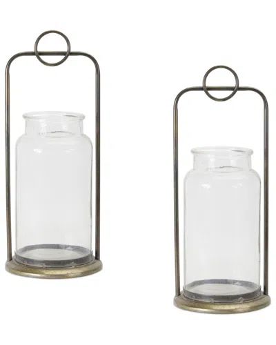 MELROSE INTERNATIONAL MELROSE INTERNATIONAL SET OF 2 ANTIQUE METAL CANDLE HOLDER WITH GLASS JAR