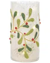Melrose International Set Of 2 Beaded Glass Mistletoe Candle Holder In White