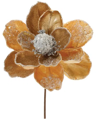 Melrose International Set Of 2 Beaded Gold Magnolia Flower Stem