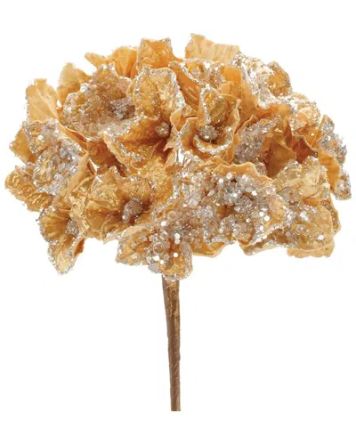 Melrose International Set Of 2 Beaded Hydrangea Flower Stem In Gold