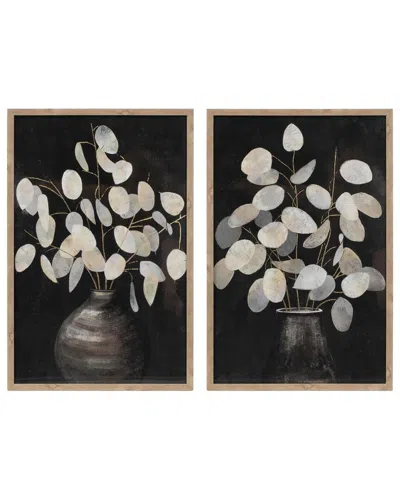 Melrose International Set Of 2 Beige Eucalyptus Print In Black