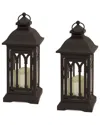 Melrose International Set Of 2 Black Metal Lantern With Led Candle In Black