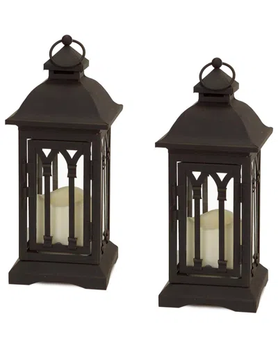 Melrose International Set Of 2 Black Metal Lantern With Led Candle
