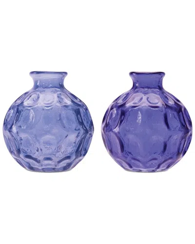 Melrose International Set Of 2 Blue Bubble Glass Bud Vase
