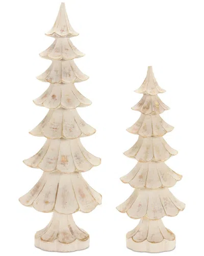 Melrose International Set Of 2 Brushed Gold Pine Tree In Brown