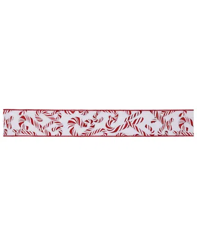Melrose International Set Of 2 Candy Cane Print Wired Ribbon In Red