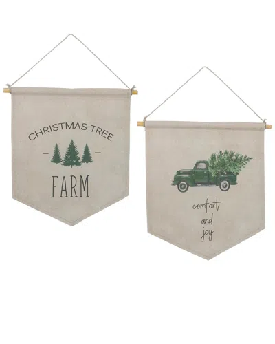 Melrose International Set Of 2 Canvas Christmas Banner In White