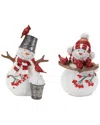 Melrose International Set Of 2 Cardinal Snowman Figurine In White