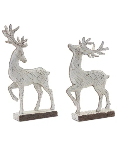 Melrose International Set Of 2 Carved Deer Decor In White