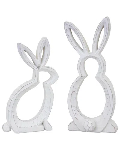 Melrose International Set Of 2 Carved Stone Bunny Outline Decor In White