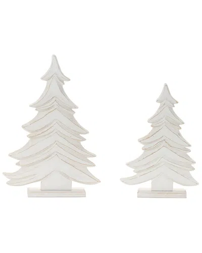 Melrose International Set Of 2 Carved Wood Pine Tree In White