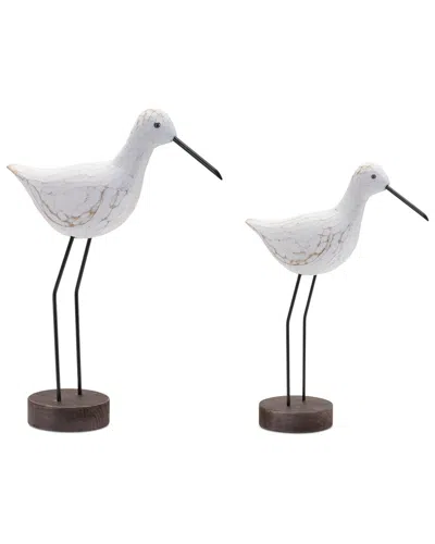 Melrose International Set Of 2 Carved Wood Sea Bird With Metal Stand In White