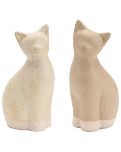 Melrose International Set Of 2 Ceramic Cat Decor In Brown