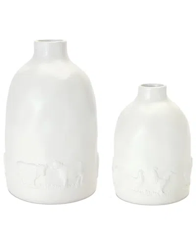 Melrose International Set Of 2 Ceramic Farm Animal Vase In White