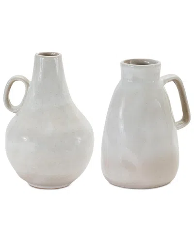 Melrose International Set Of 2 Ceramic Jug Vase In Gray