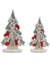 Melrose International Set Of 2 Frosted Christmas Cookie Pine Tree In Green