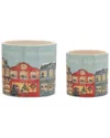 Melrose International Set Of 2 Merry Christmas Village Planter In Blue
