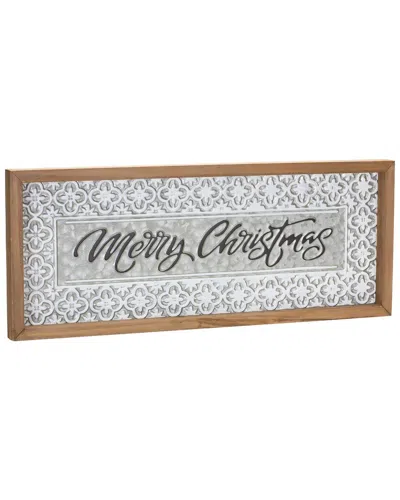 Melrose International Set Of 2 Ornate Metal Merry Christmas Sign In White